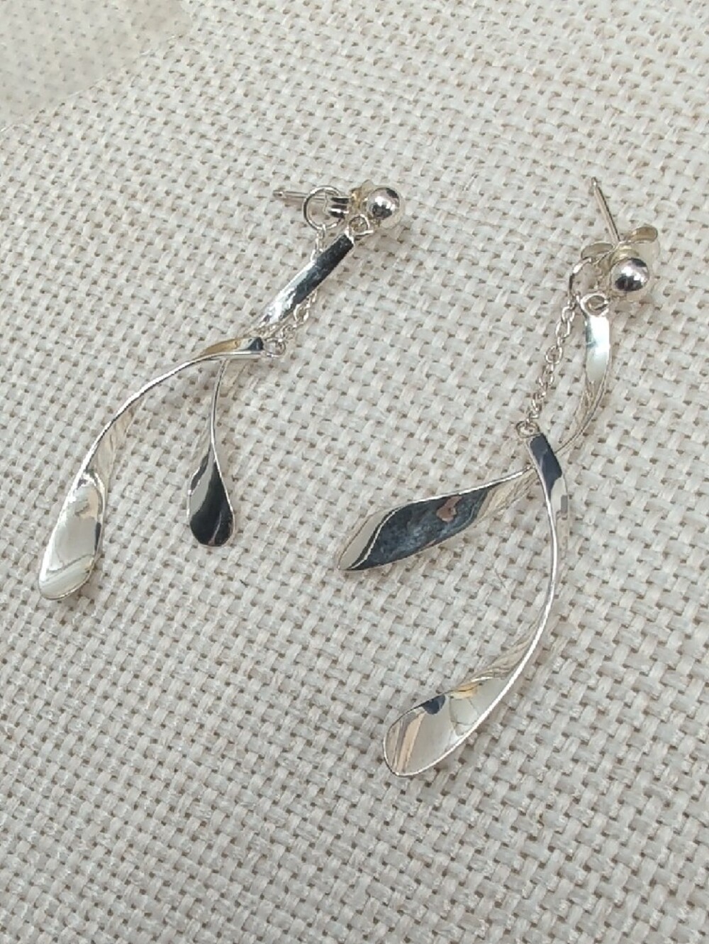 Vintage JCM 925 Sterling Silver Twisted Ribbon Spiral Dangle Drop Earrings - Picture 12 of 16